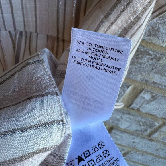 Lucky Brand Short Sleeve Split V-Neck Striped Boho Blouse Women's Size L - Picture 4 of 7